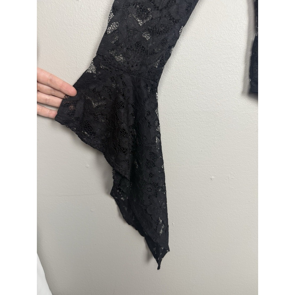 Black Lace Bell Sleeve Bodysuit Mock Neck Witchy Vamp Whimsigoth Gothic Glam M - Picture 6 of 10
